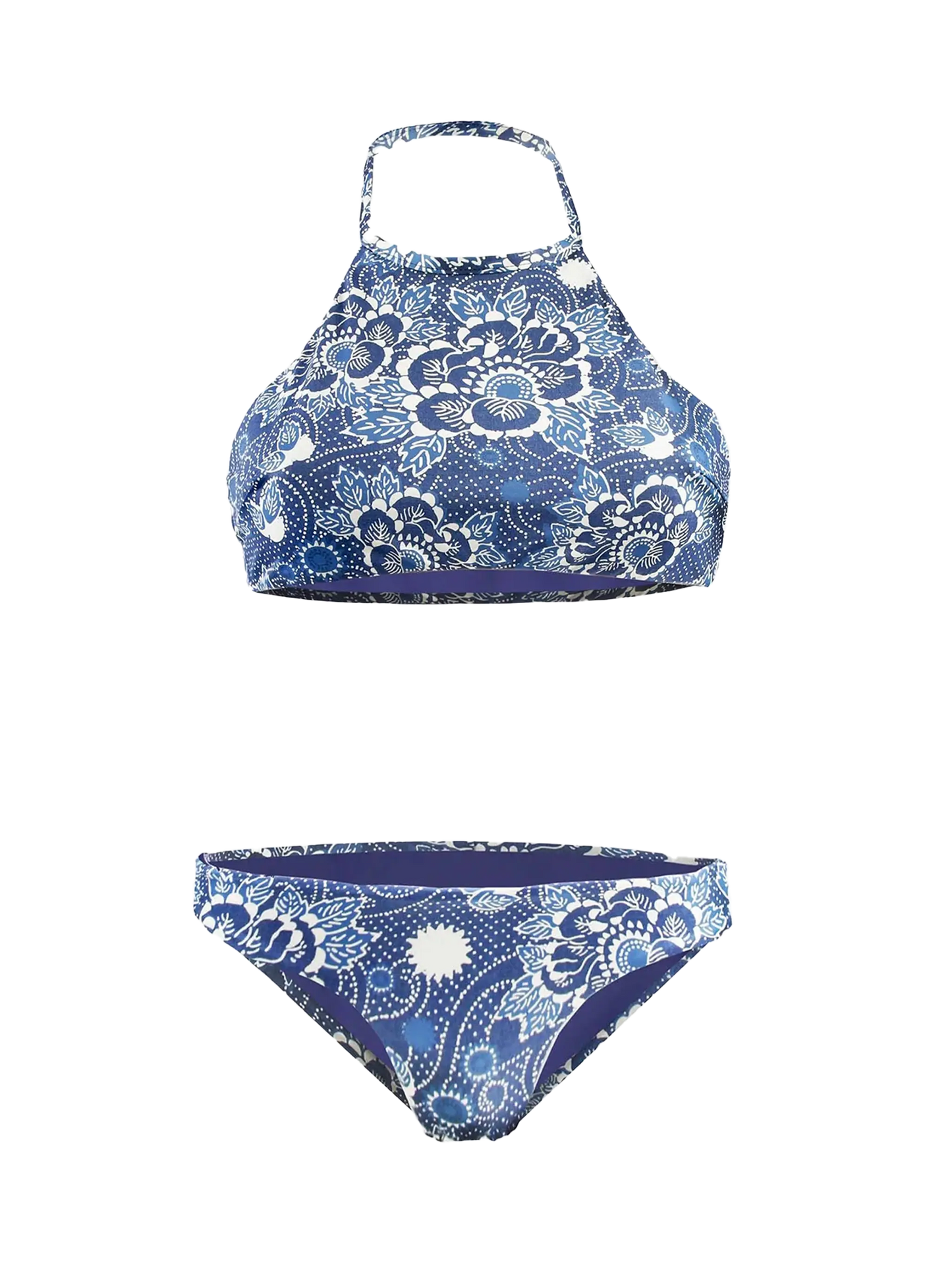 Bikini Collo Alto Denim Foglie
