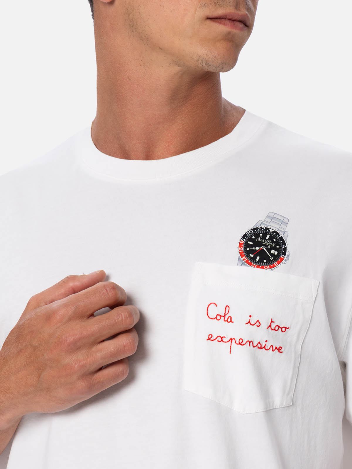 MC2 SAINT BARTH Austin cotton T-shirt エムシーツー Cotton t-shirt Austin with embroidery and watch print – MC2