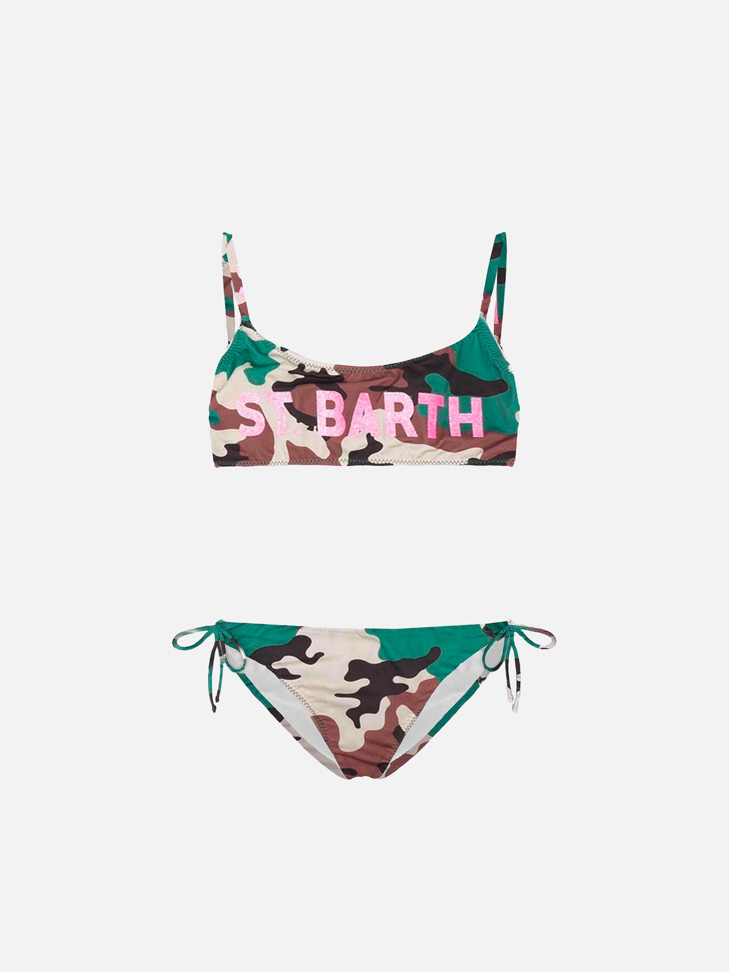 St. Barth glitter front graphic girl's bralette camouflage bikini