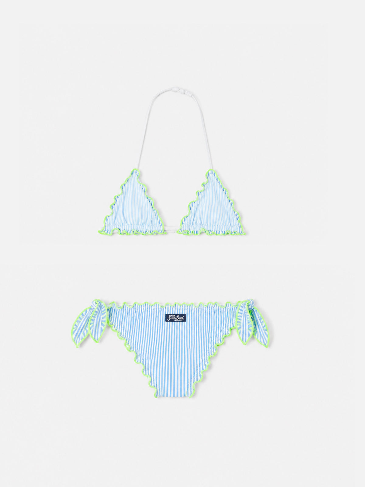 Bikini de triángulo para niña en seersucker con rayas