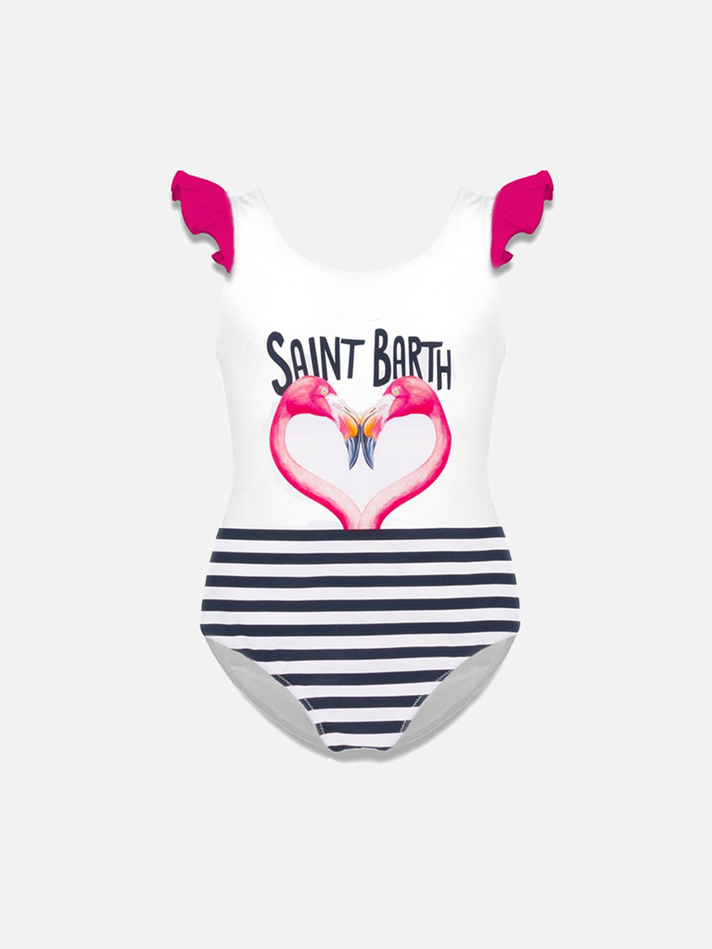 Flamingo heart print ruffled one piece