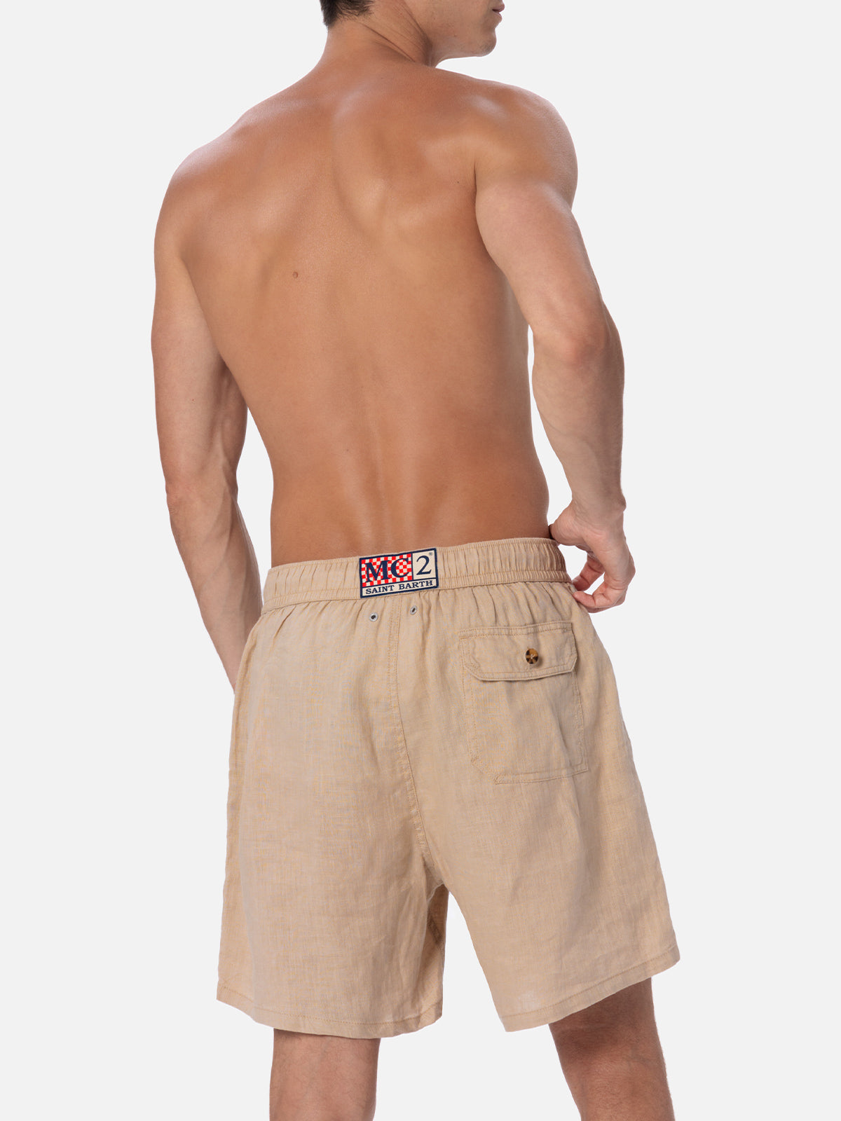 Man mid-length beige linen swim-shorts Gustavia - MC2 Saint Barth