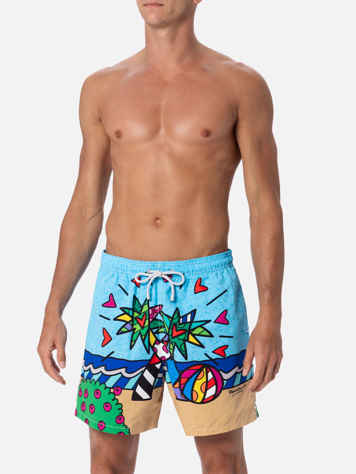 Man mid-length Gustavia swim-shorts with Britto design placed print | ©BRITTO SPECIAL EDITION