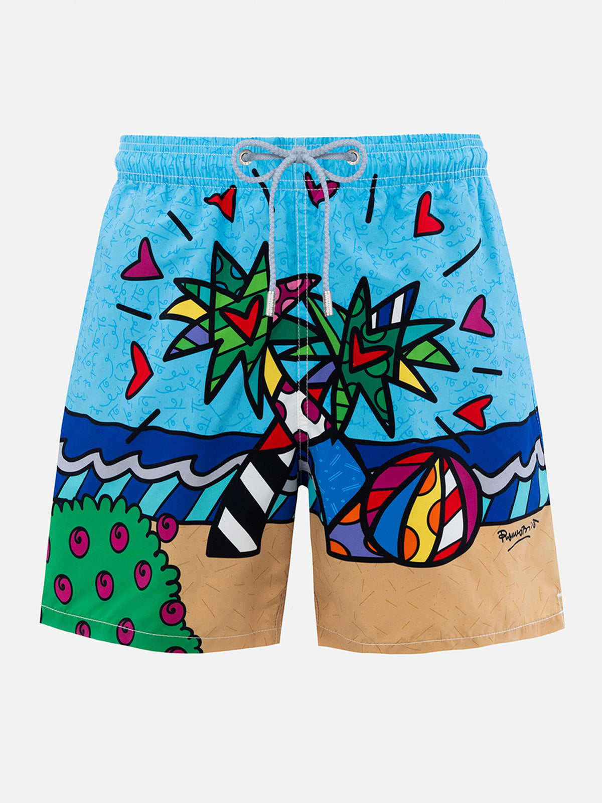 Man mid-length Gustavia swim-shorts with Britto design placed print | ©BRITTO SPECIAL EDITION