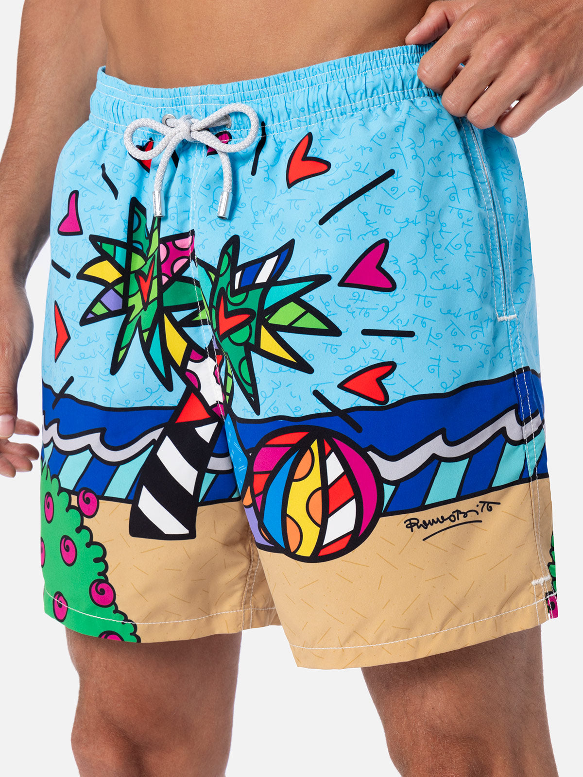 Man mid-length Gustavia swim-shorts with Britto design placed print | ©BRITTO SPECIAL EDITION