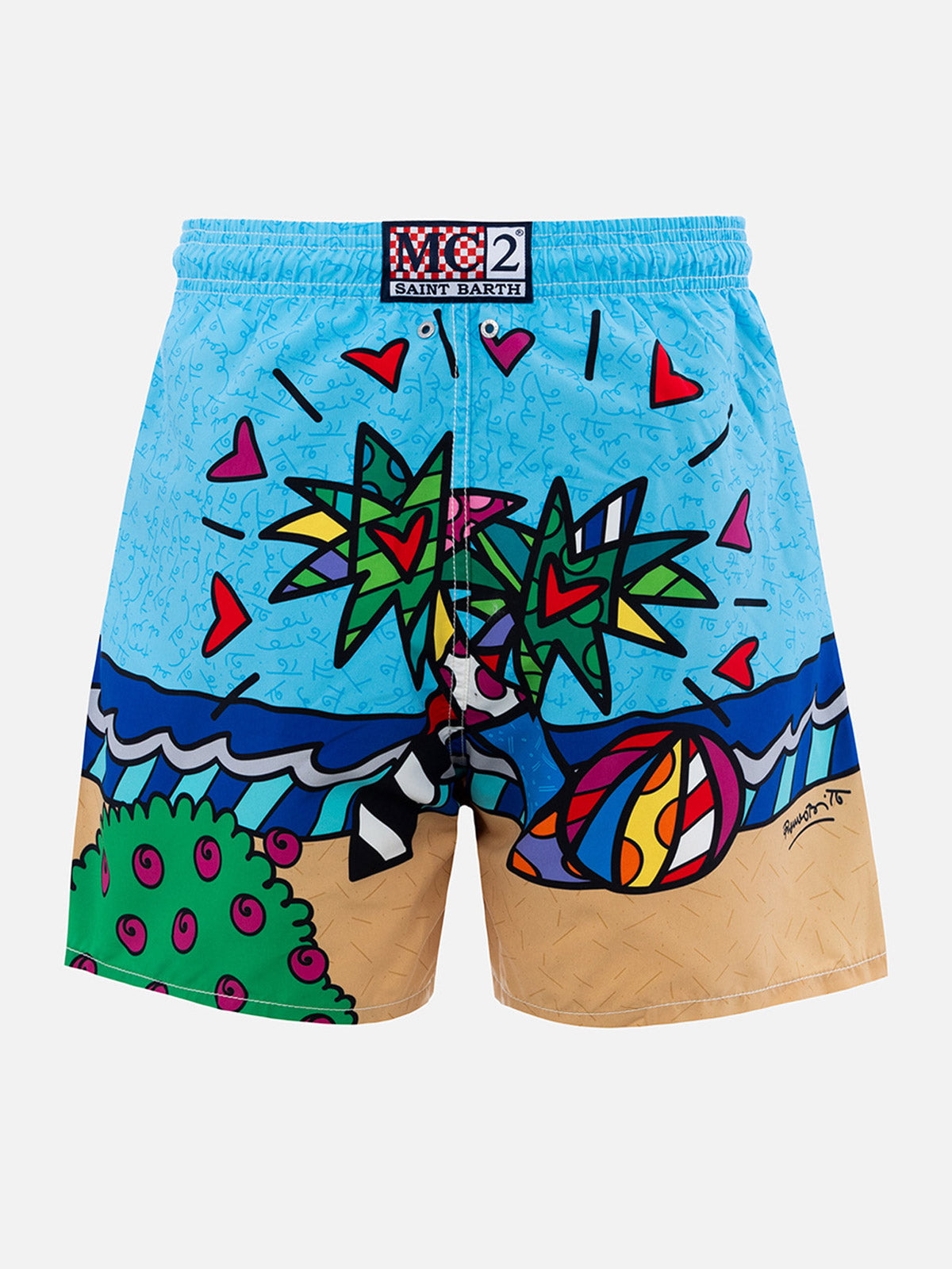 Man mid-length Gustavia swim-shorts with Britto design placed print | ©BRITTO SPECIAL EDITION