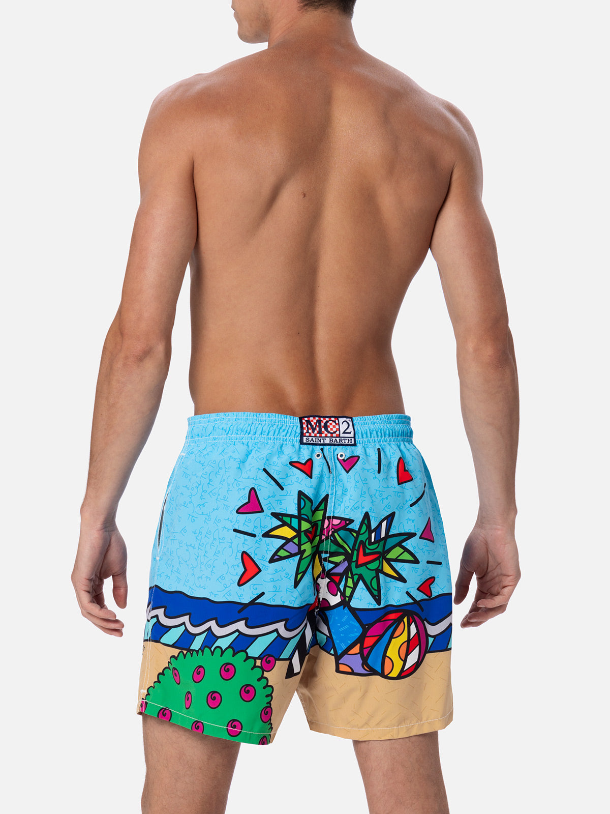 Man mid-length Gustavia swim-shorts with Britto design placed print | ©BRITTO SPECIAL EDITION