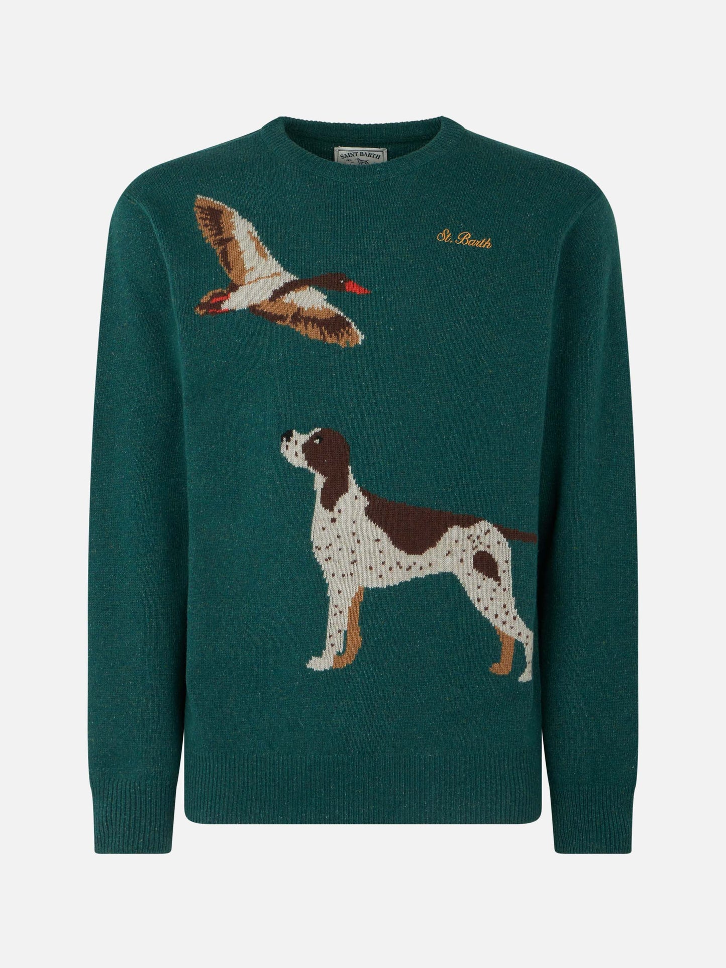 Maglione da uomo girocollo in donegal con stampa jacquard cani country