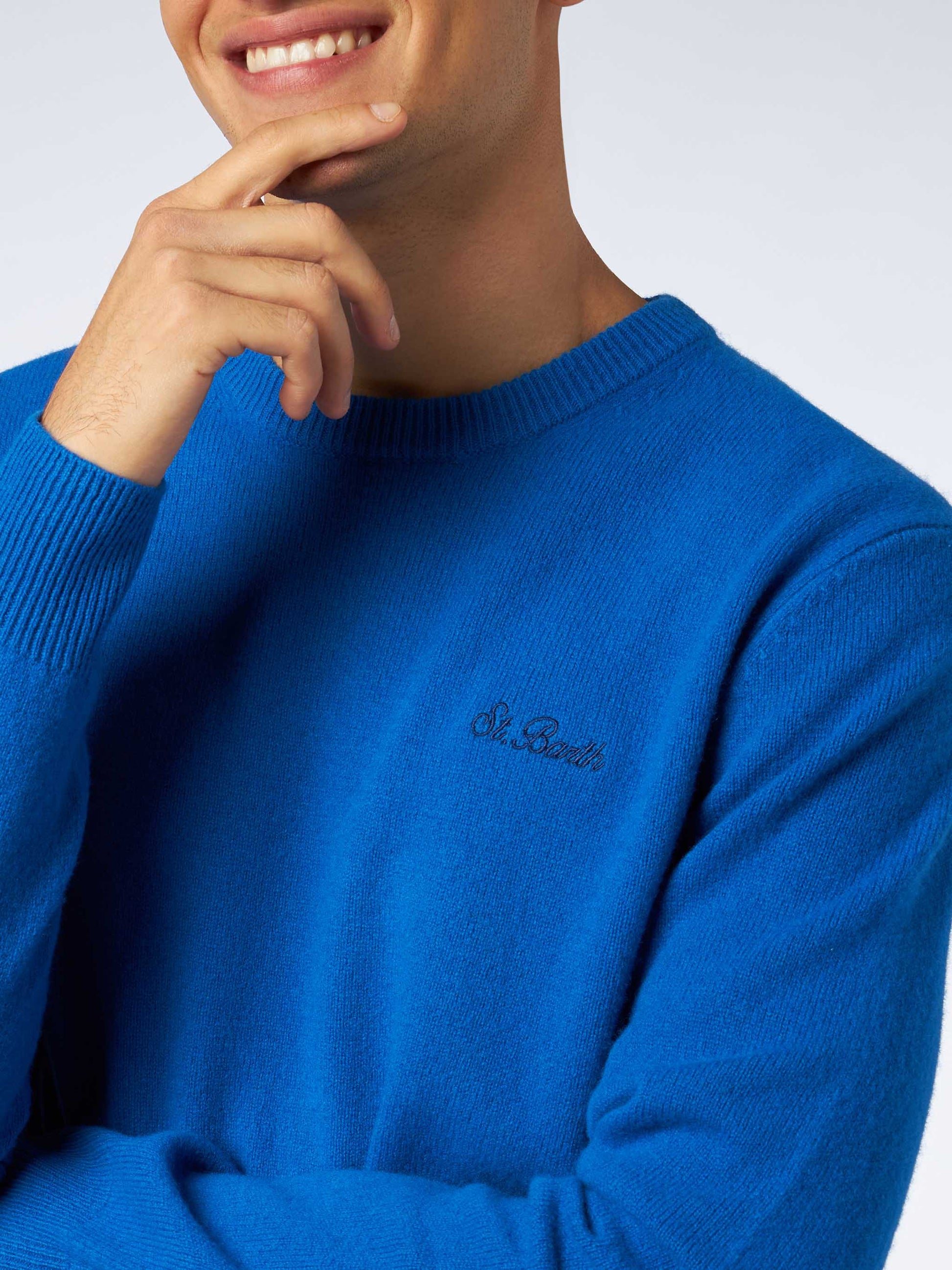 Man crewneck bluette sweater with St. Barth embroidery - MC2 Saint Barth