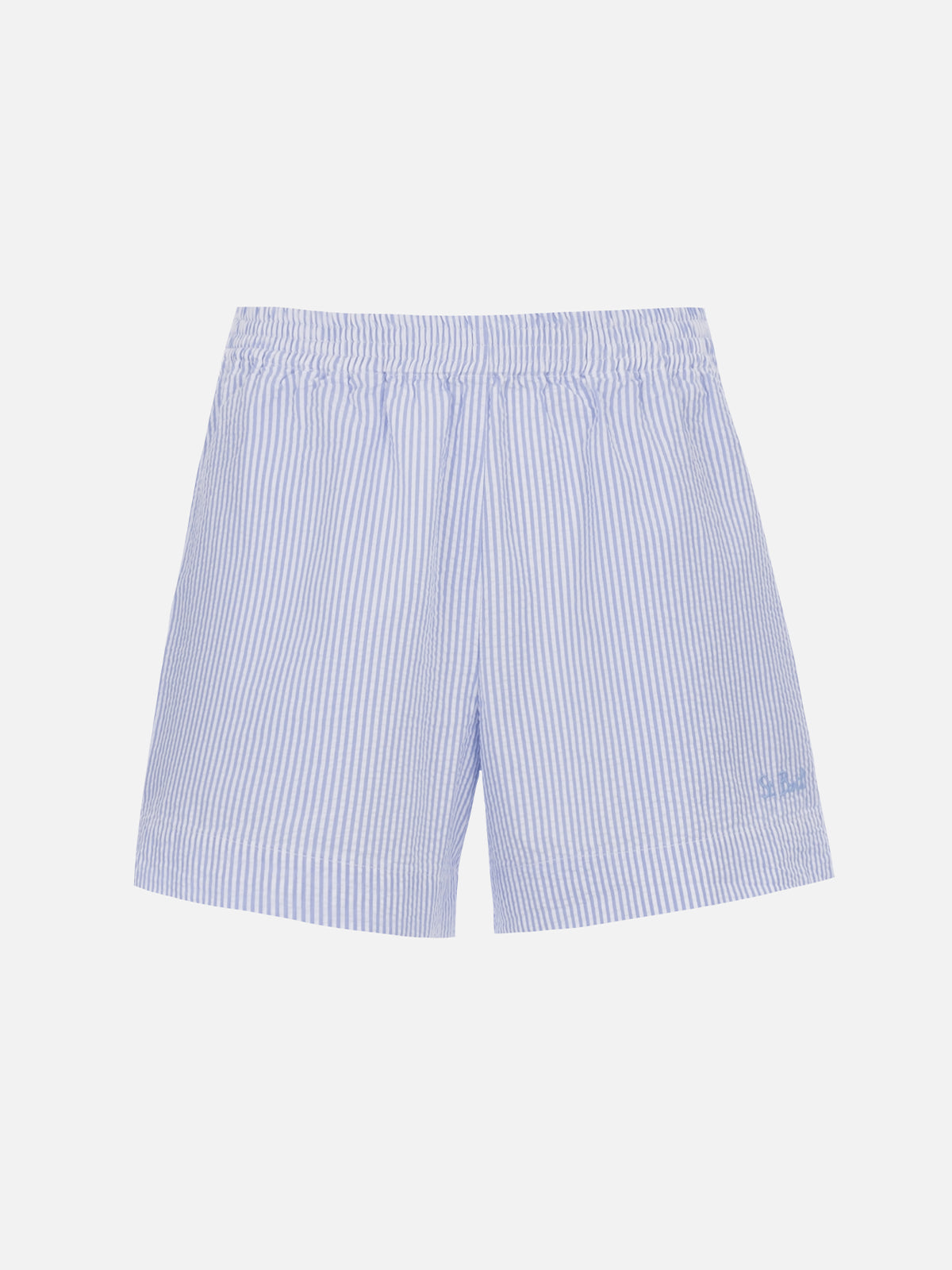 Meave seersucker cotton pull-up shorts with light blue striped print - MC2 Saint Barth