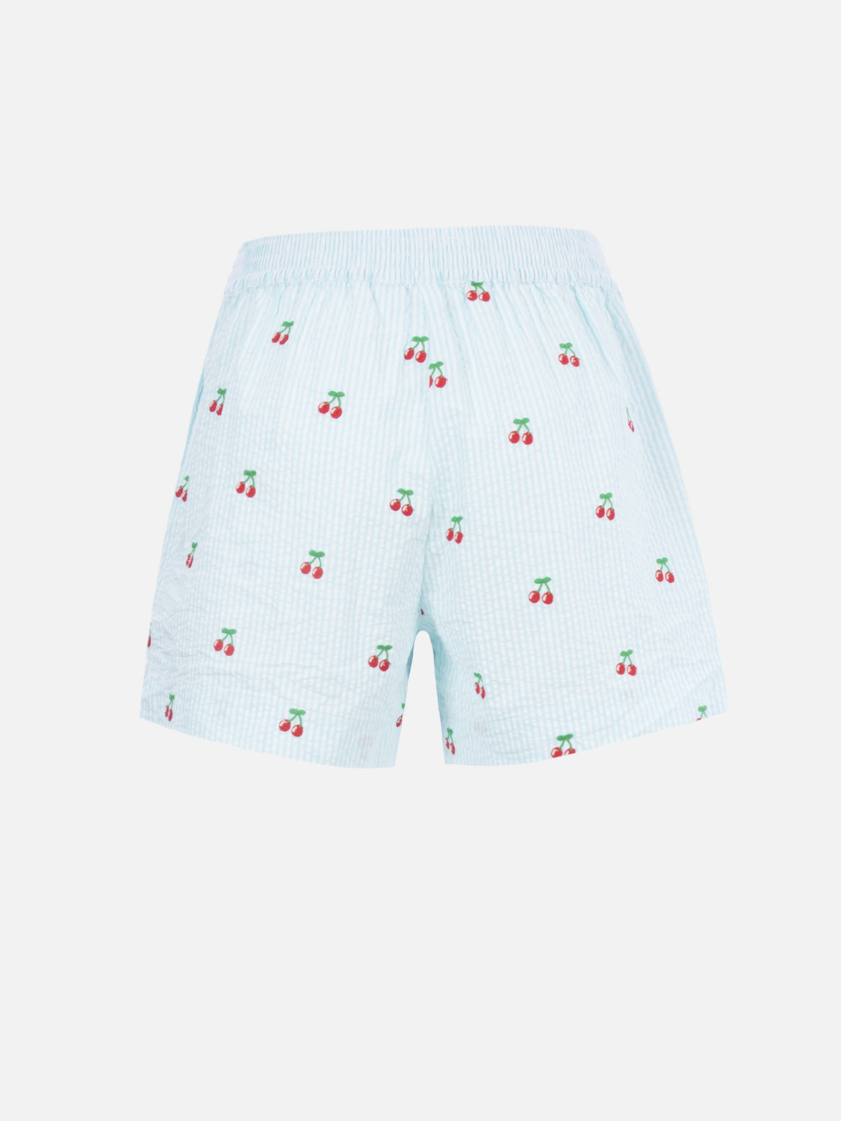 Woman seersucker striped pull up shorts Meave with cherry patches - MC2 Saint Barth