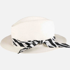 White paper hat with zebra print bandeau - MC2 Saint Barth
