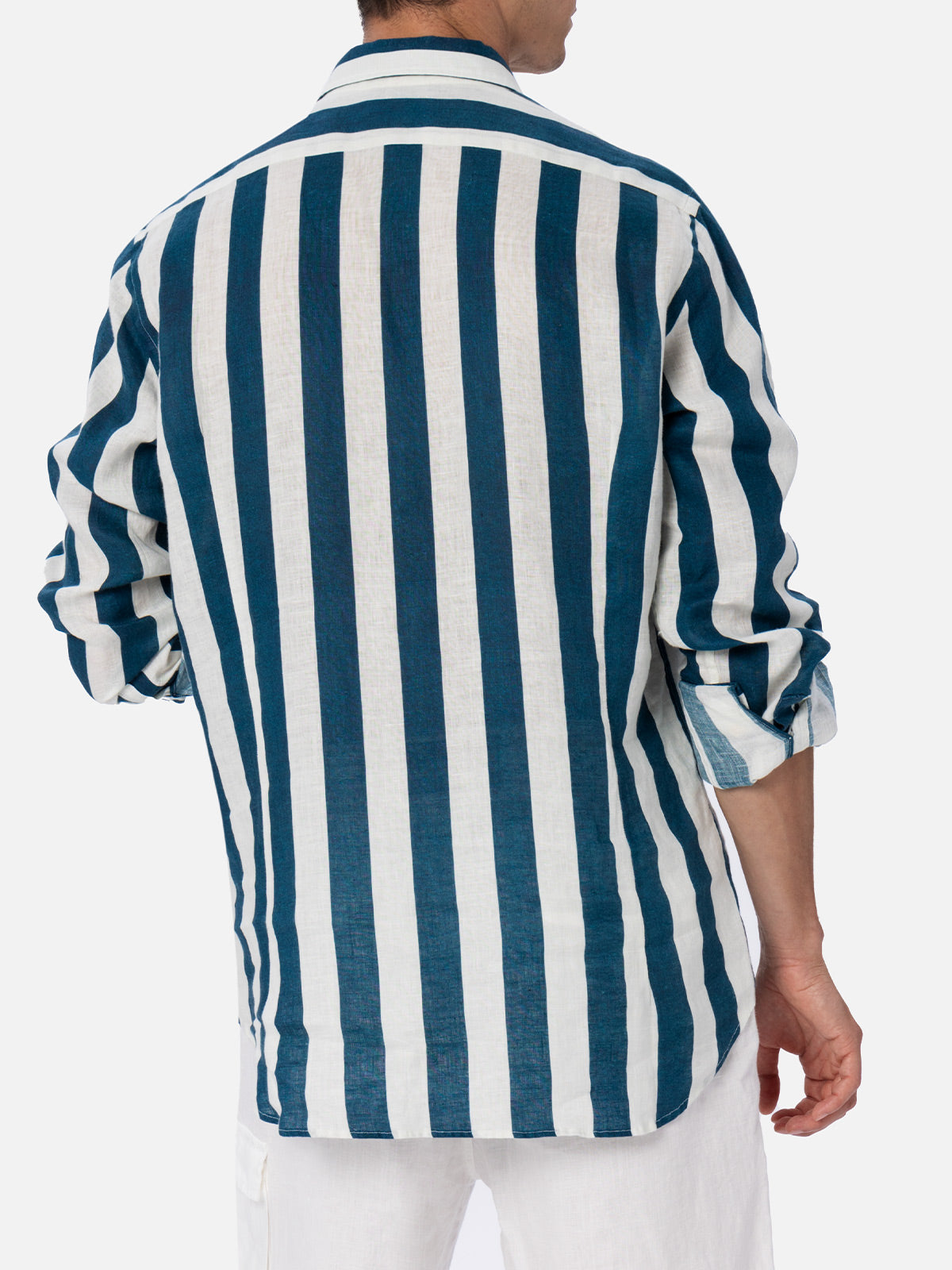 Camicia Pamplona in lino rigato blu navy