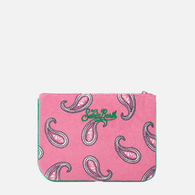 Parisienne paisley terry pochette with Saint Barth embroidery