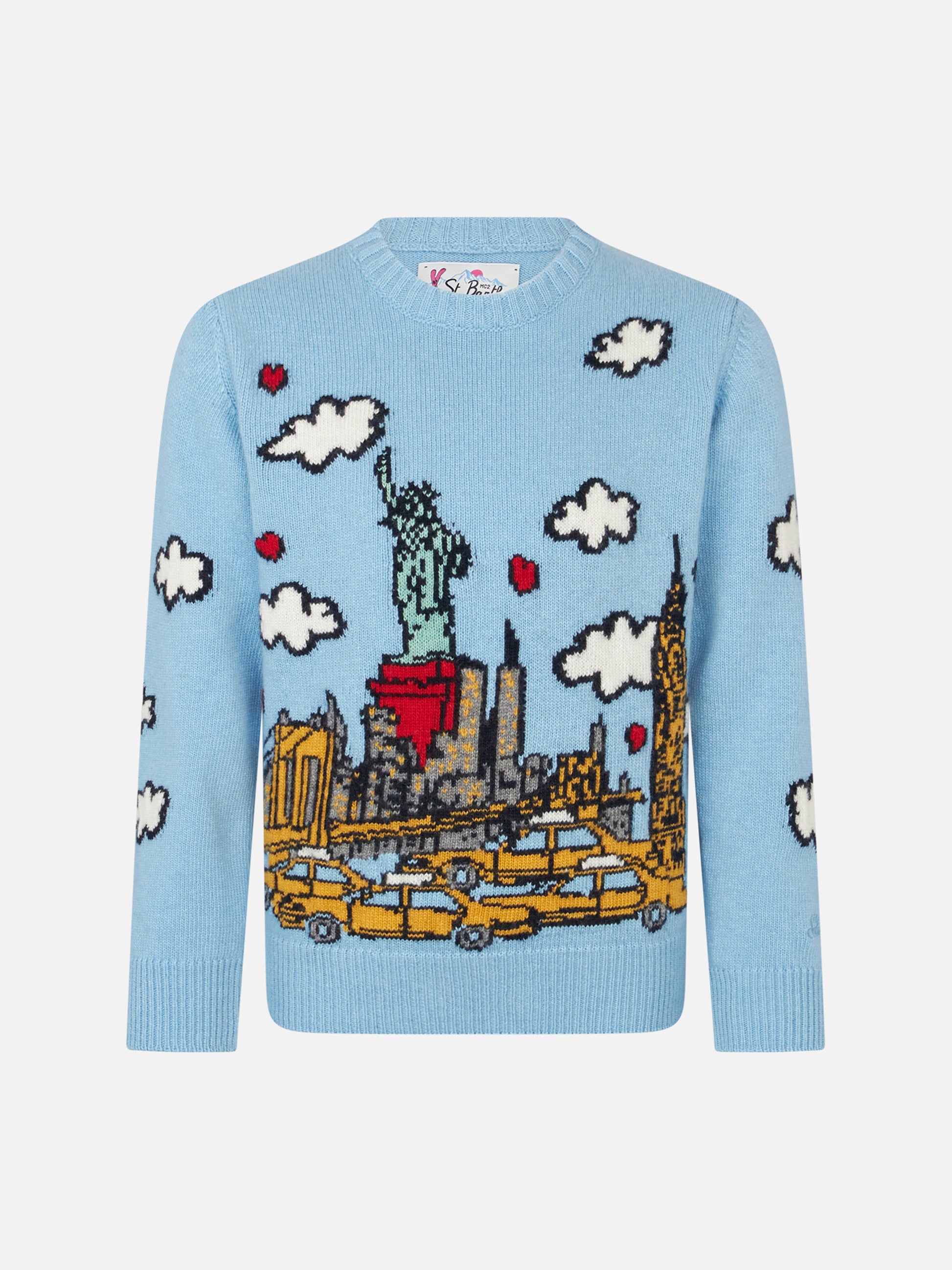 Girl crewneck sweater with New York postcard - MC2 Saint Barth