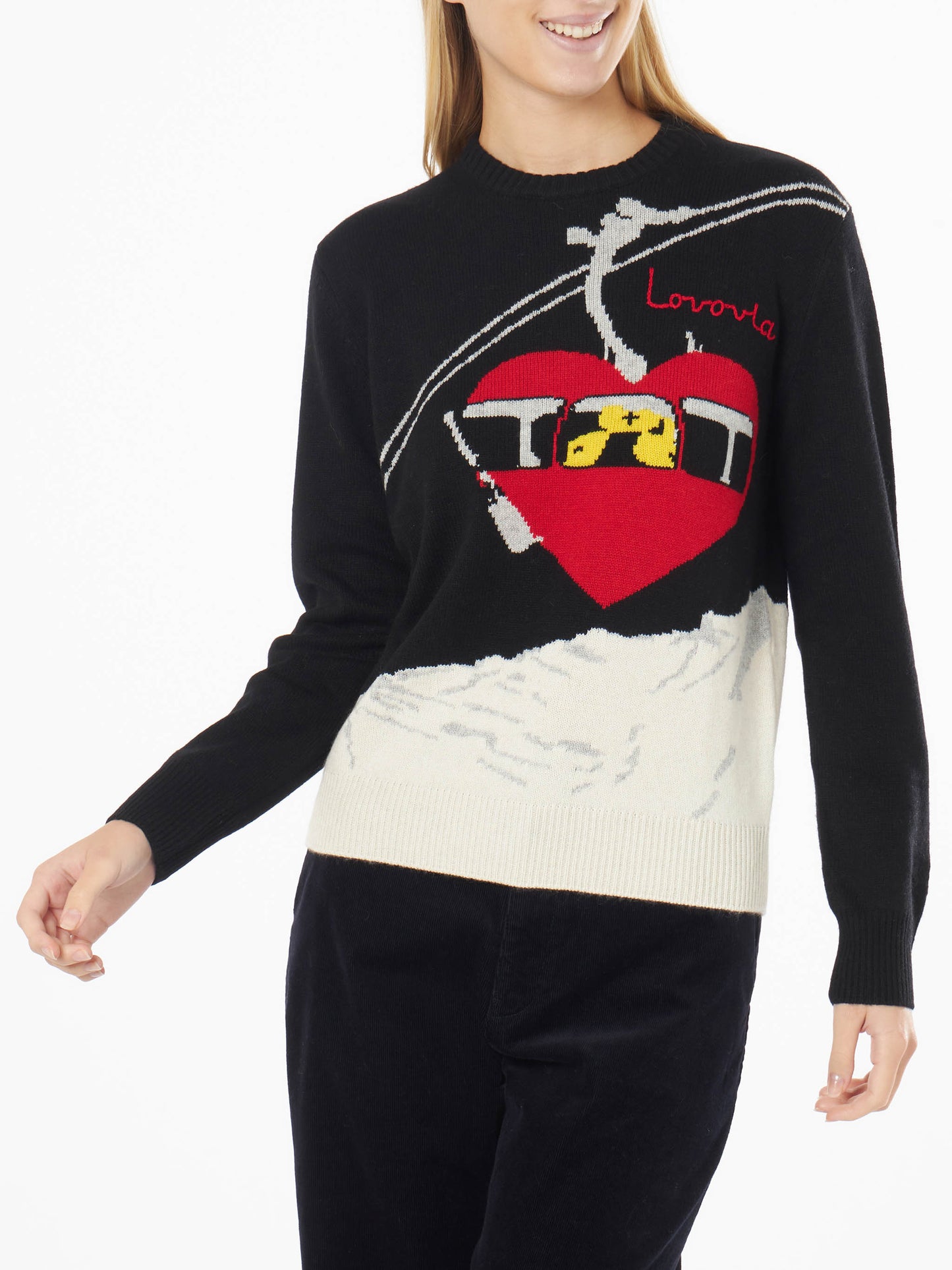Woman crewneck black sweater with Lovovia embroidery - MC2 Saint Barth