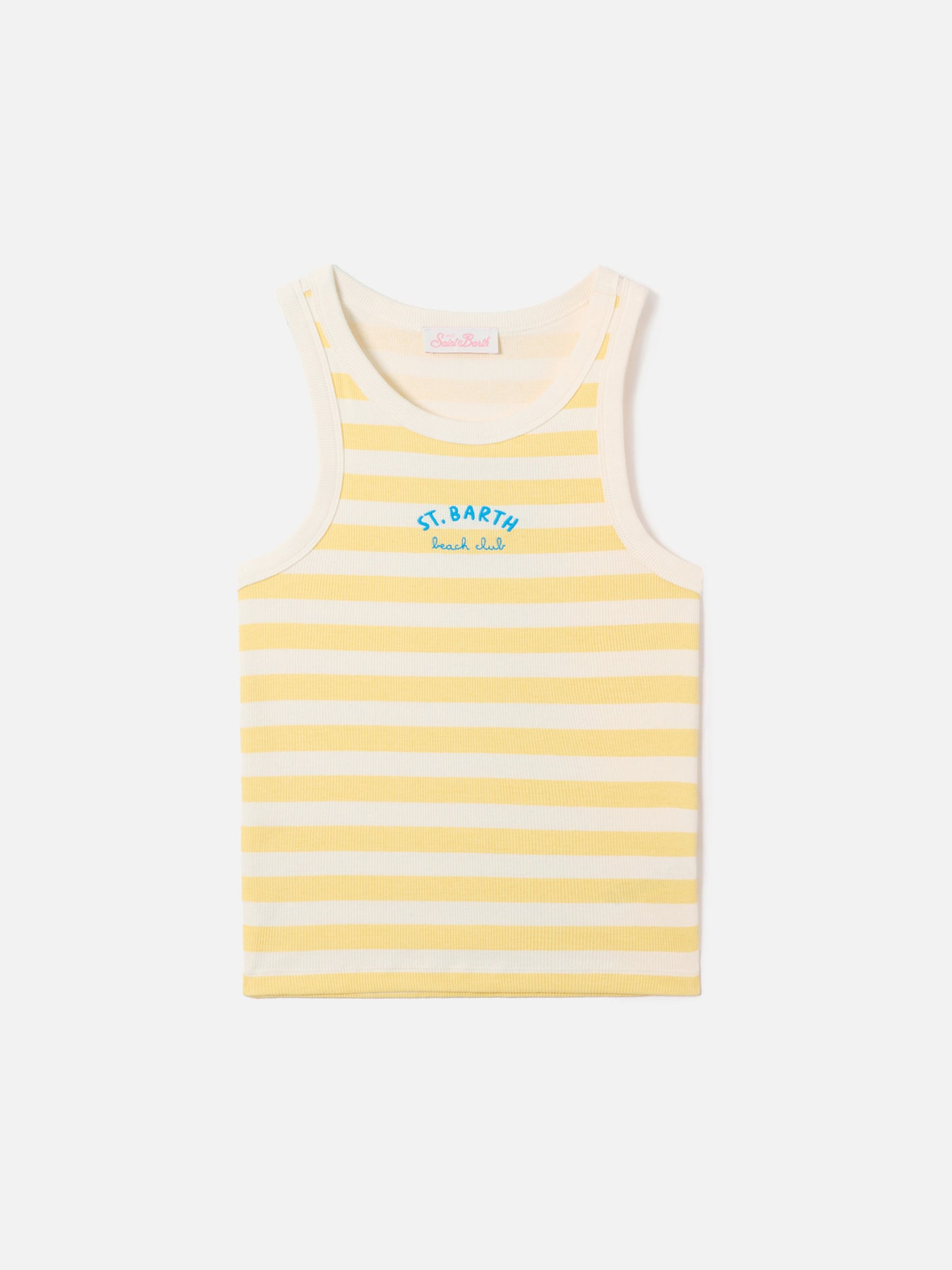 Yellow striped Ada tank top with Beach Club embroidery