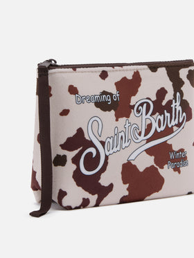 Aline Pouch in wool-effect fabric with cow-print