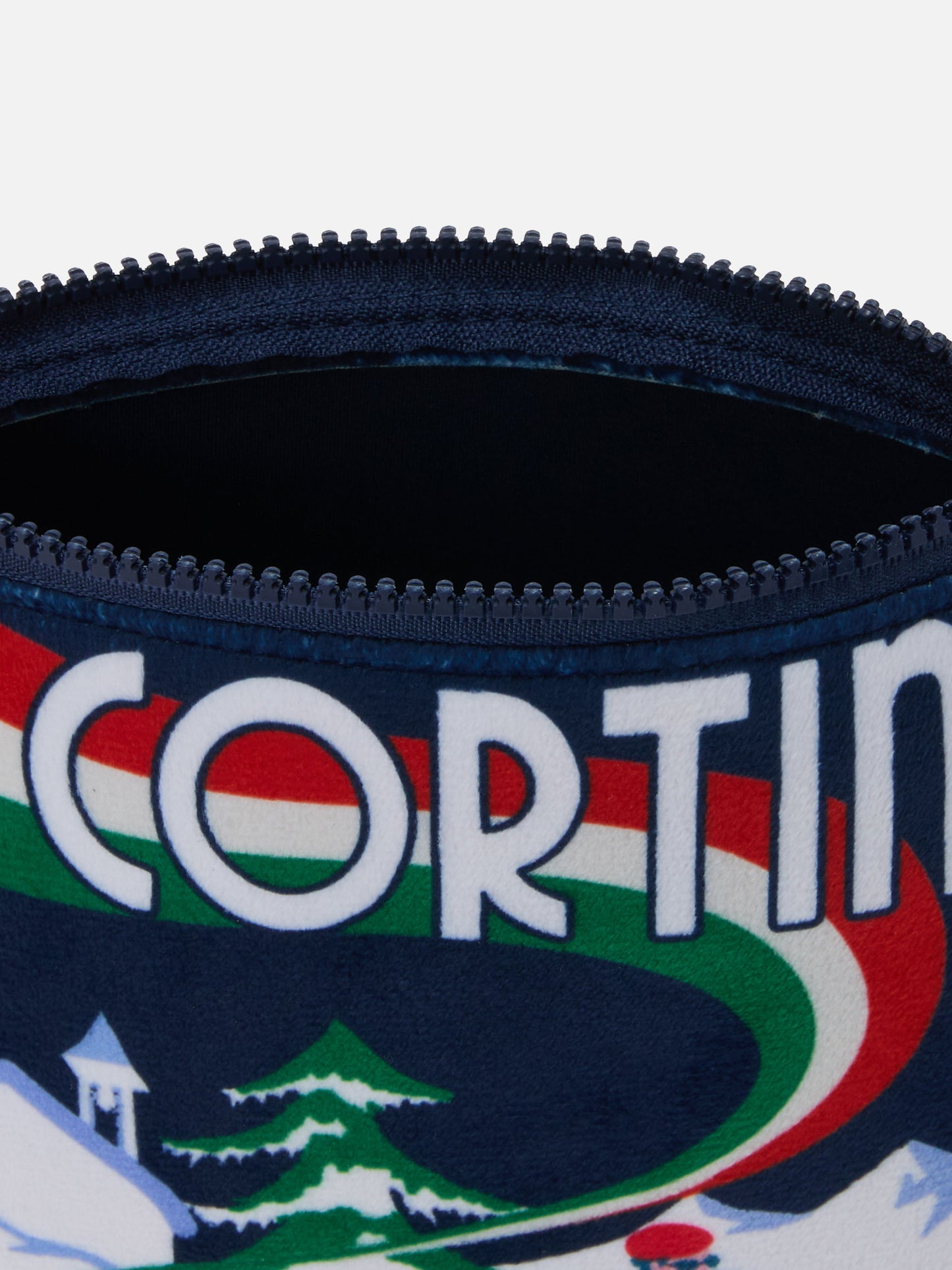 Pochette Aline effetto lana con stampa sciatori Cortina