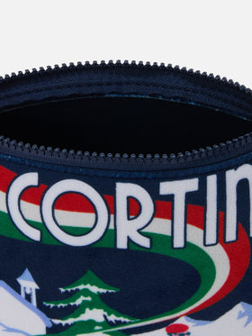 Pochette Aline effetto lana con stampa sciatori Cortina