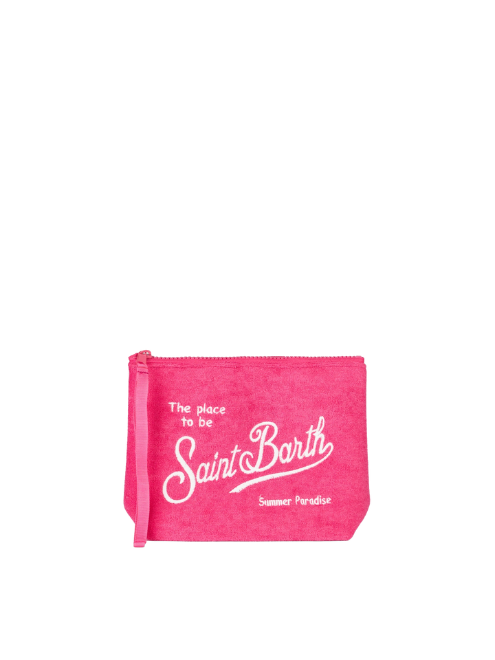 Aline Pochette aus pinkfarbenem, geprägtem Frottee