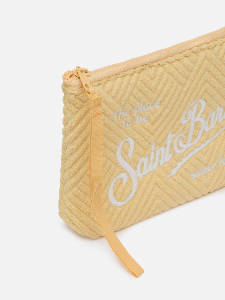 Aline Pochette aus gelb kariertem, geprägtem Frottee