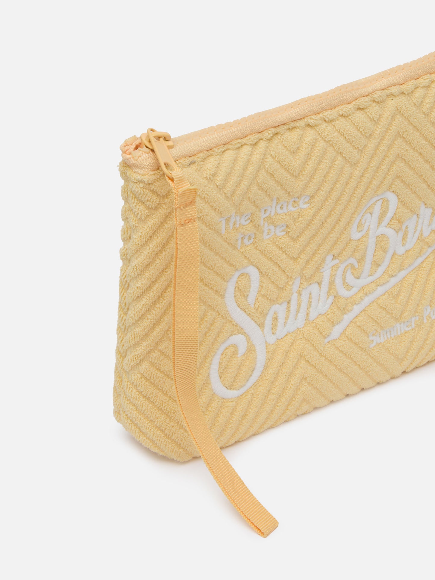 Aline Pochette aus gelb kariertem, geprägtem Frottee