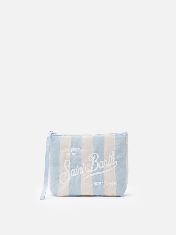 Aline Weiche Pochette aus Baumwollleinen mit Streifendruck