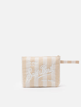 Aline Soft L cotton linen pochette with striped print - MC2 Saint Barth