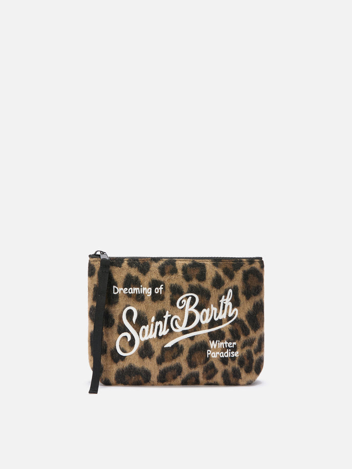 Aline Felt Pouch in leopard wool blend