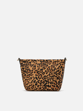 Borsa a spalla Aline Bag in pelle spazzolata e cavallino leopardato