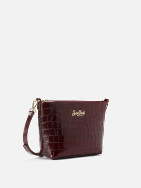 Borsa a spalla Aline Bag in pelle stampa cocco bordeaux