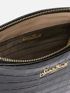 Borsa a spalla Aline Bag in pelle stampa cocco nera