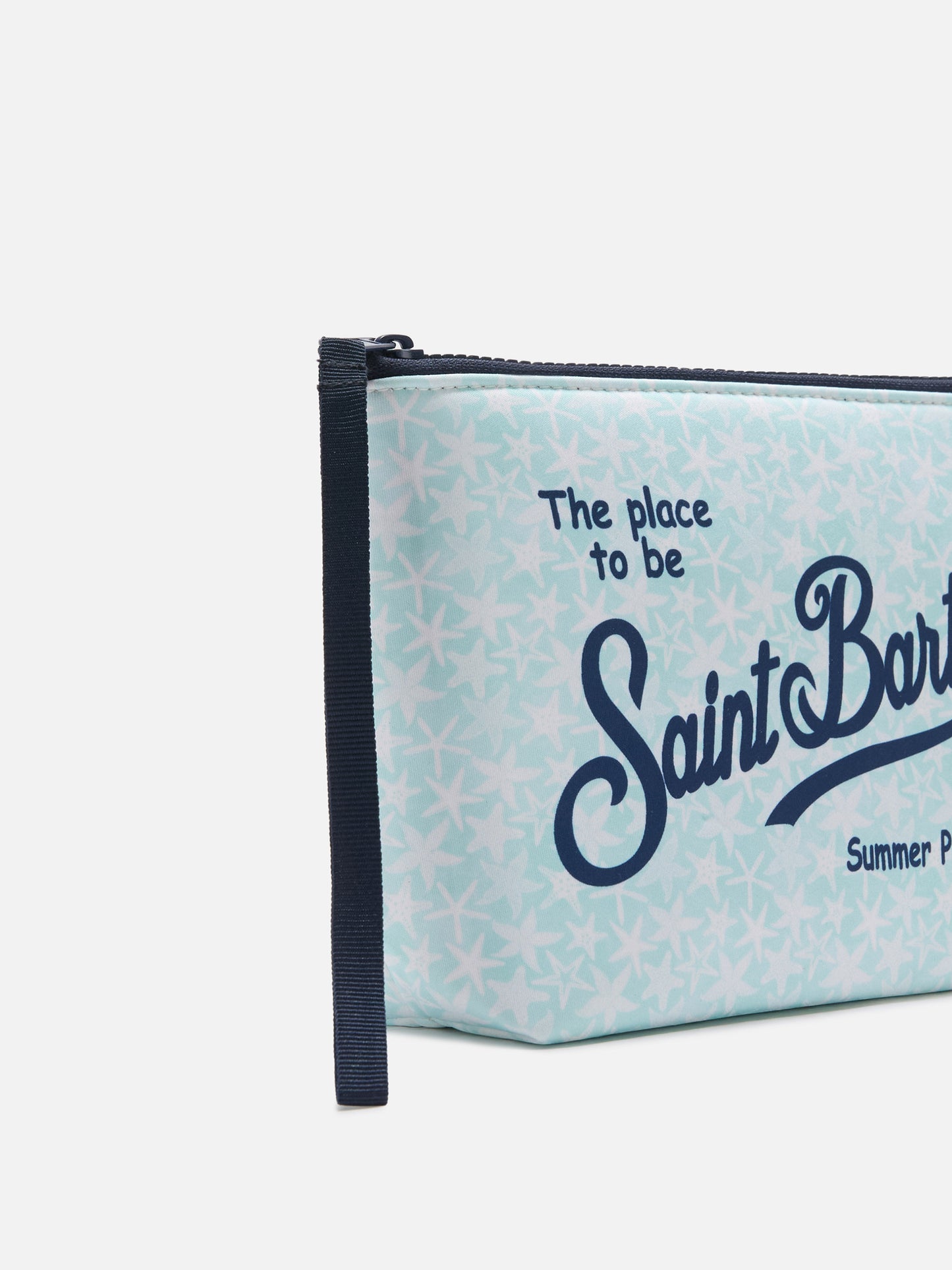 Pochette Aline azzurra in scuba con stampa stelle marine
