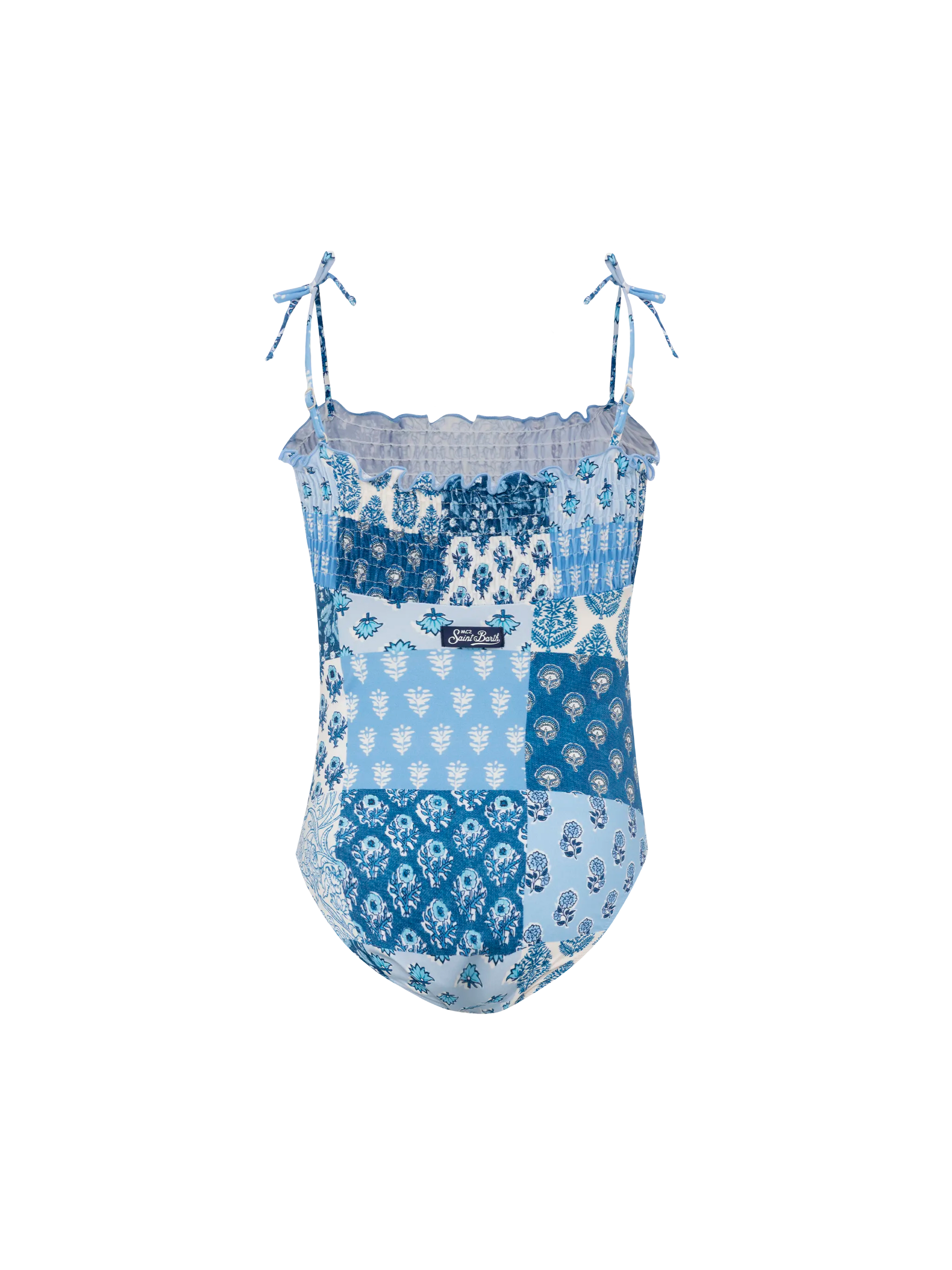 Amina one-piece swimsuit with floral patch and smocked bodice - MC2 Saint Barth