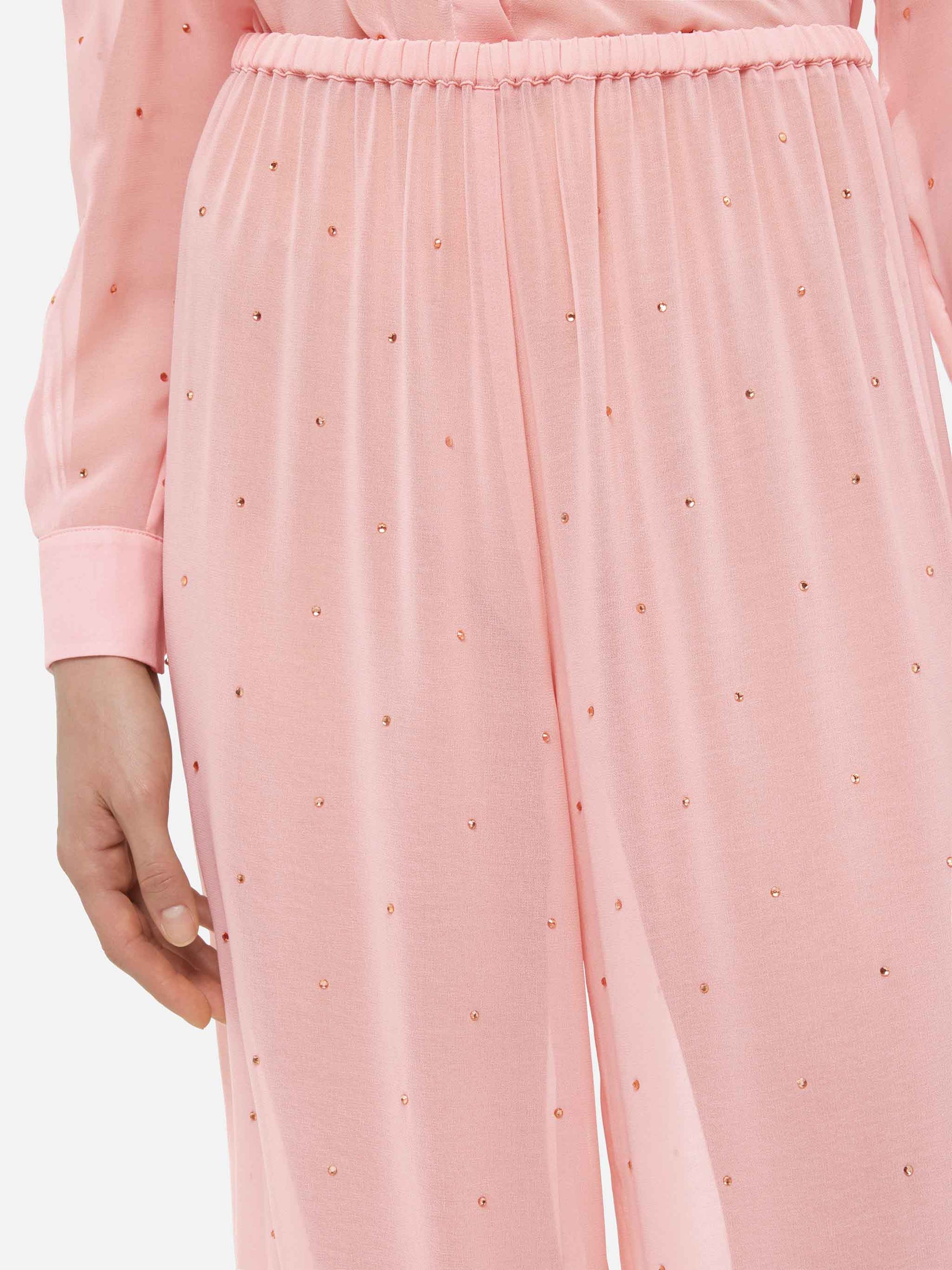 Amalia pink wide-leg georgette trousers with rhinestone embellishment - MC2 Saint Barth