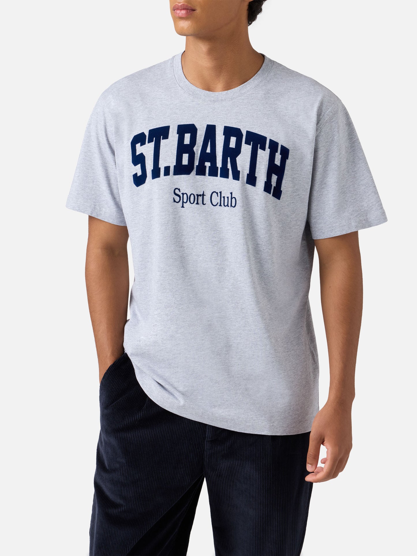 T-shirt Arnott in cotone blu con stampa flock St. Barth Sport Club