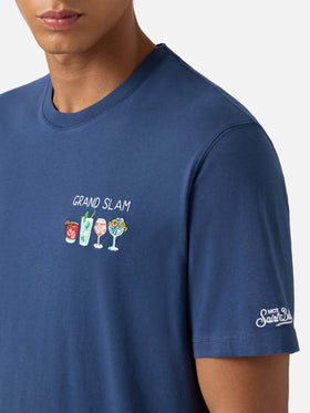 Arnott cotton T-shirt in blue with Grand Slam embroidery and bottle print