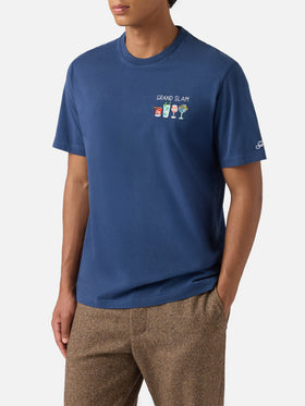 Arnott cotton T-shirt in blue with Grand Slam embroidery and bottle print
