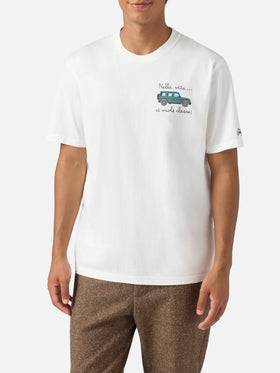 Arnott cotton T-shirt in white with car and Nella vita ci vuole classe embroidery