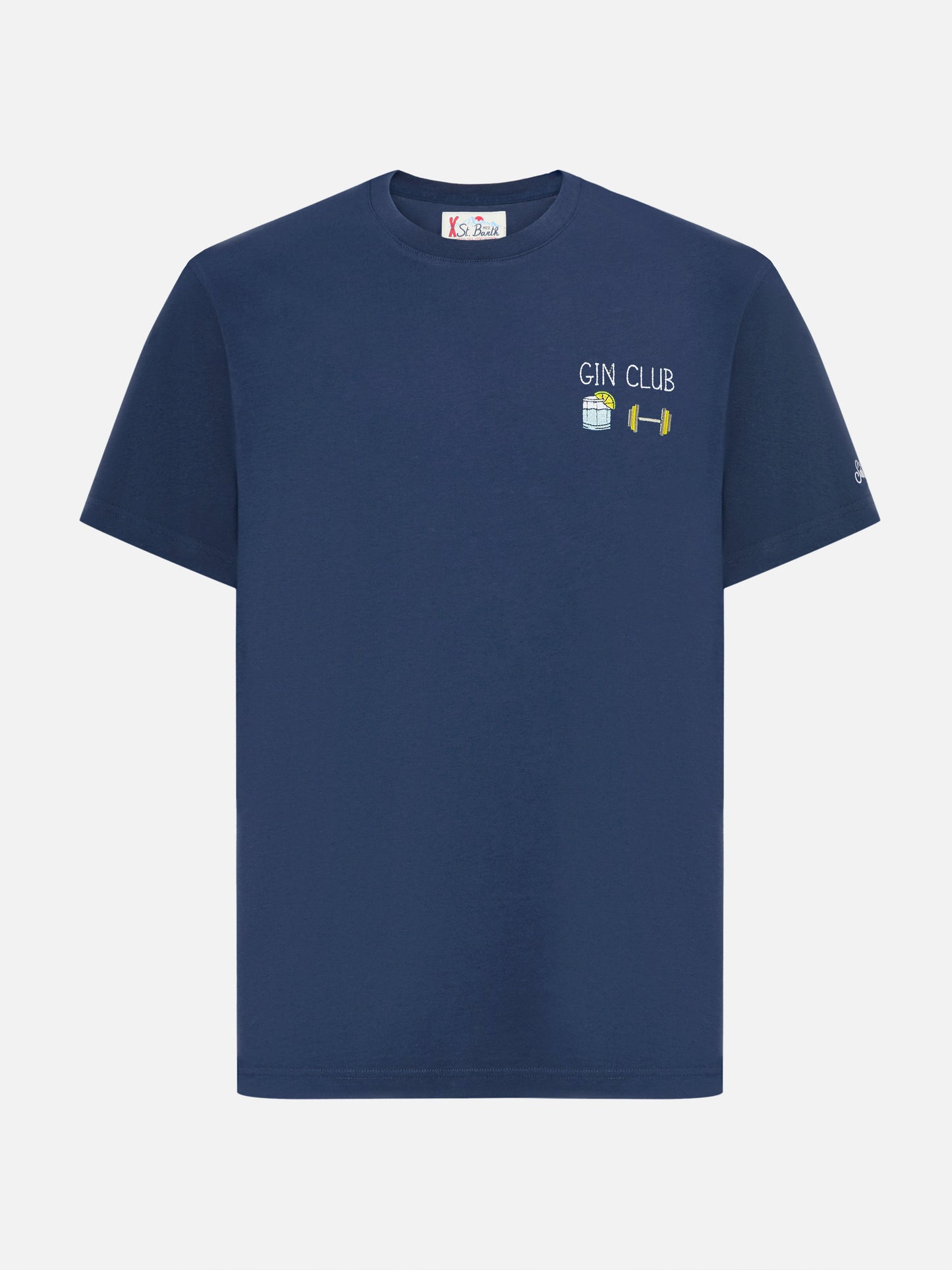 T-shirt Arnott in cotone blu con ricamo Gin Club