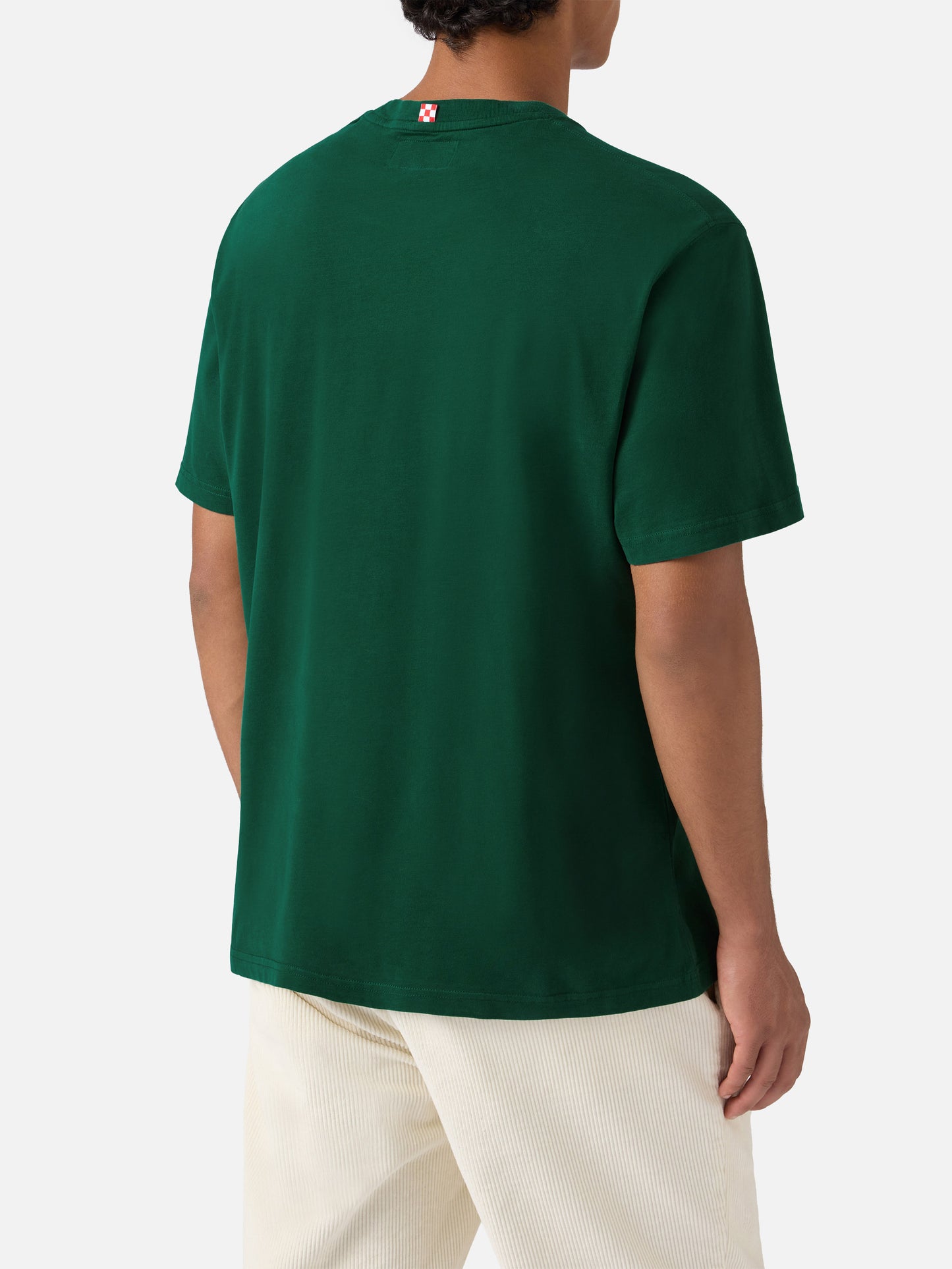 Arnott warm-touch cotton T-shirt in green with Rotolando verso valle embroidery