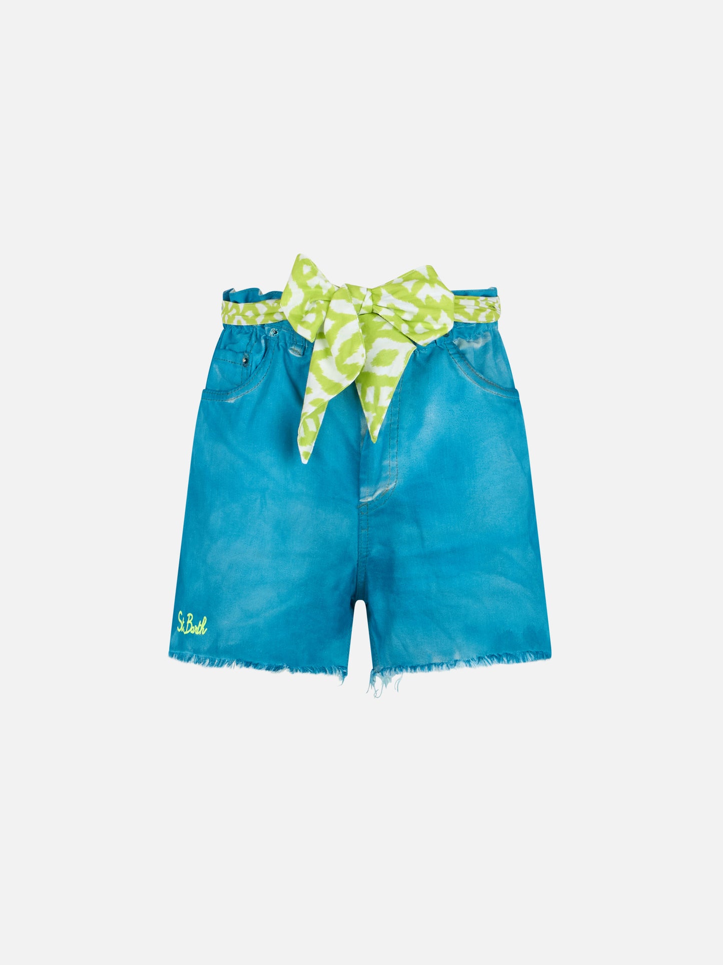 Woman upcycled turquoise denim shorts Arizona with embroidery - MC2 Saint Barth
