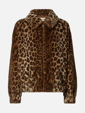 Giacca Aveline in faux fur con stampa leopardata