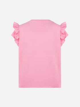 Baumwoll-T-Shirt Baby mit Volant und Bella e Monella-Stickerei