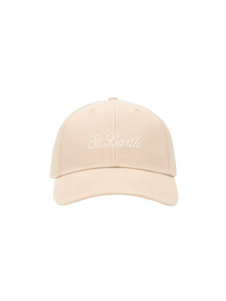 Baseballmütze aus Baumwollleinen in Beige