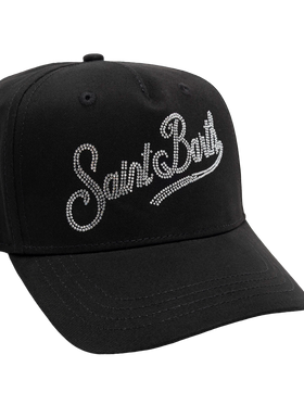 Baseball black cotton cap with rhinestones - MC2 Saint Barth