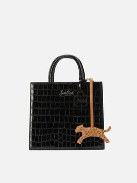 Leopard Bag Charm in white leather