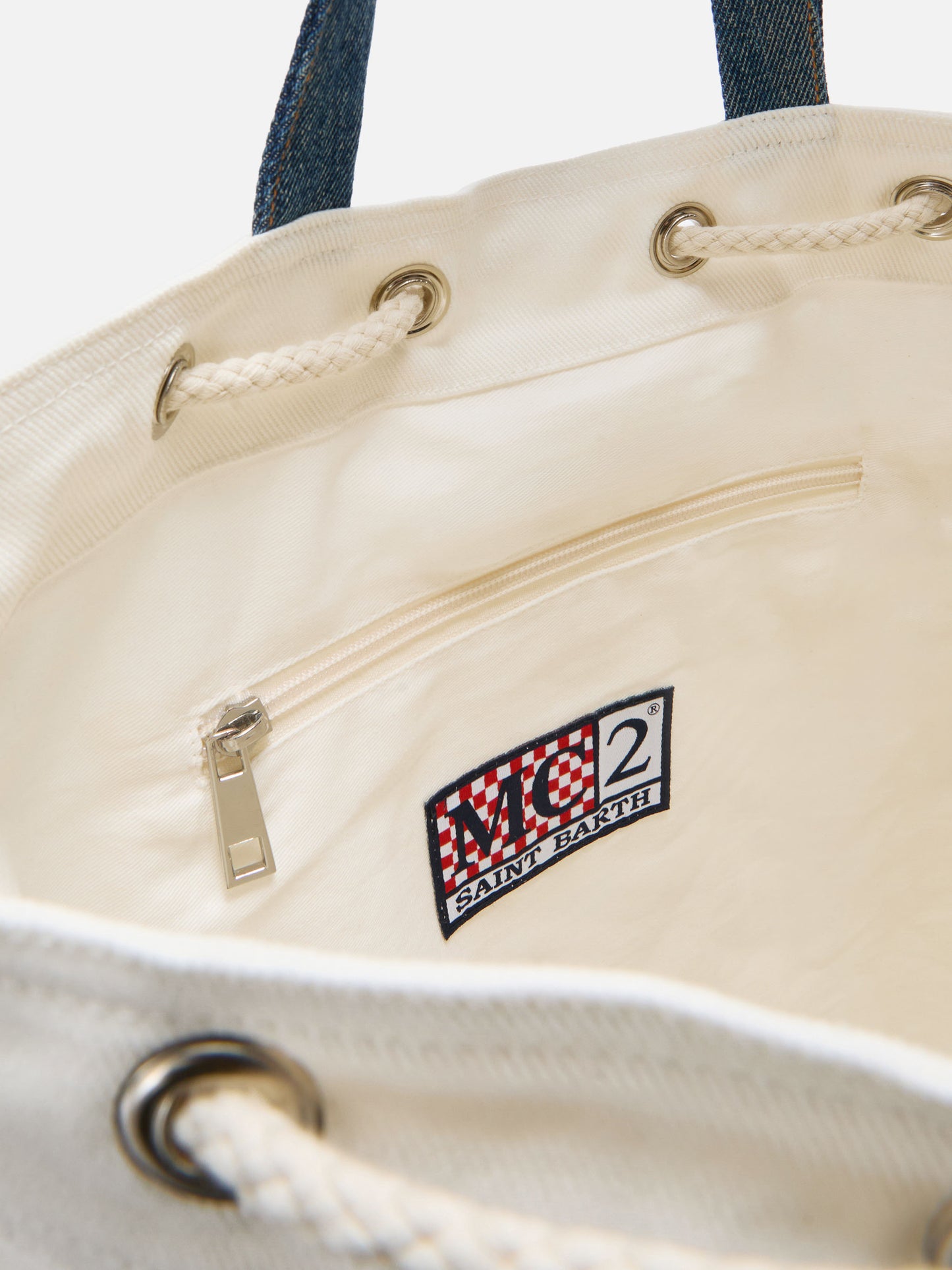 Zaino Beach Backpack in tessuto bianco e azzurro con logo ricamato