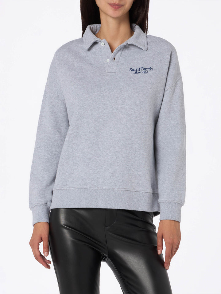 Woman grey polo shirt Berenice with St. Barth sport club embroidery - MC2 Saint Barth